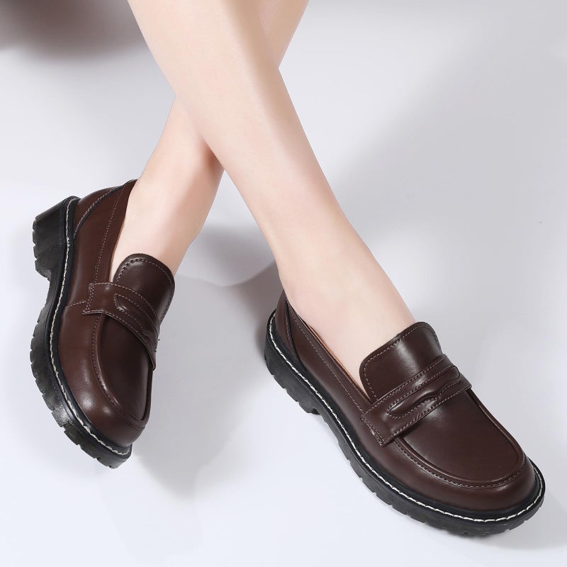XMM Loafers for Women Chunky Loafer Shoes Penny Loafers Flats Lug Sole Lightweight Slip On Ladies Shoes Business Casual Dressy Comfortable Office Shoes Brown US 8 - Image 4