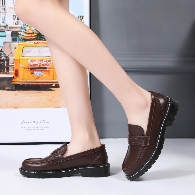 XMM Loafers for Women Chunky Loafer Shoes Penny Loafers Flats Lug Sole Lightweight Slip On Ladies Shoes Business Casual Dressy Comfortable Office Shoes Brown US 8 - Image 2