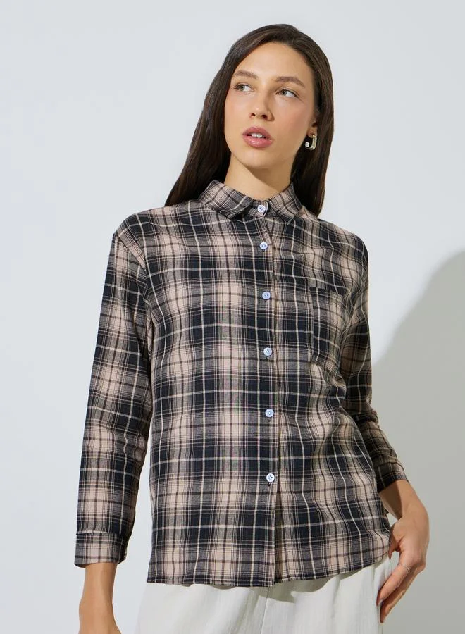 Styli Brown Plaid Long Sleeve Shirt