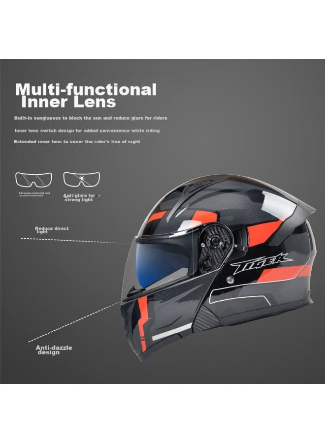 Ad Motorcycle Flip-up Helmet, 3c Certified, For Men And Women, Winter Warmth, Electric Scooter Motorcycle Full-face Helmet, All-season Universal, K9 Black And Red Dust - Image 2
