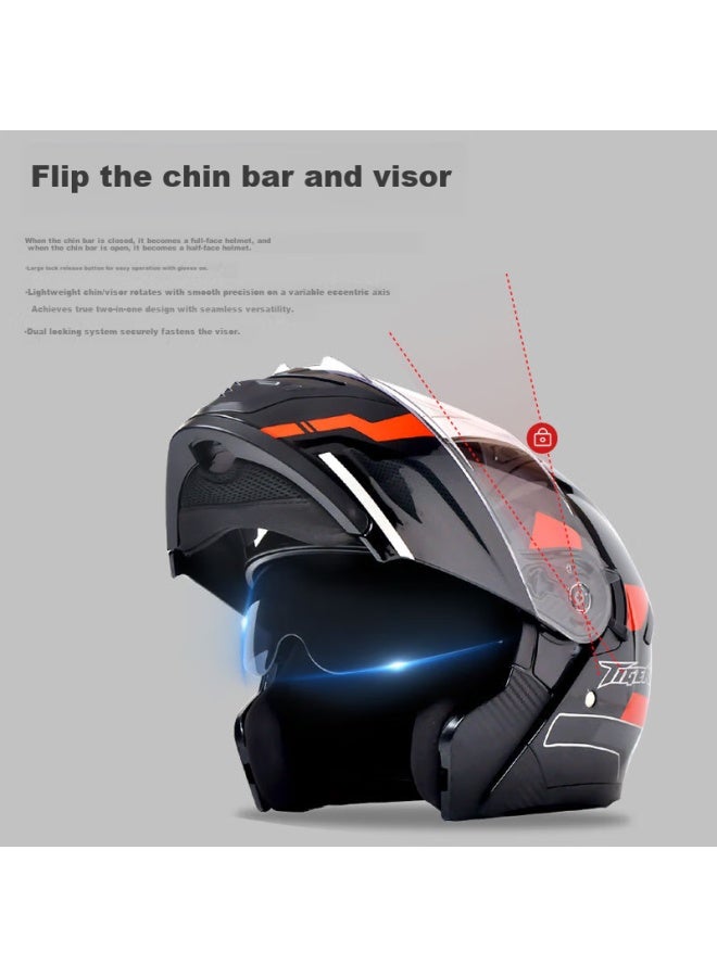 Ad Motorcycle Flip-up Helmet, 3c Certified, For Men And Women, Winter Warmth, Electric Scooter Motorcycle Full-face Helmet, All-season Universal, K9 Black And Red Dust - Image 4