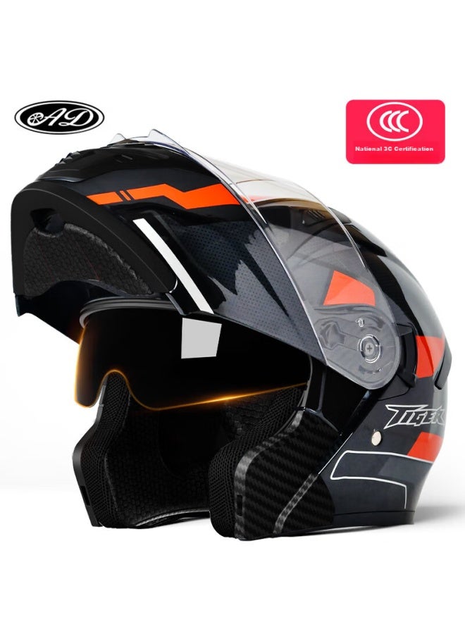 Ad Motorcycle Flip-up Helmet, 3c Certified, For Men And Women, Winter Warmth, Electric Scooter Motorcycle Full-face Helmet, All-season Universal, K9 Black And Red Dust - Image 1