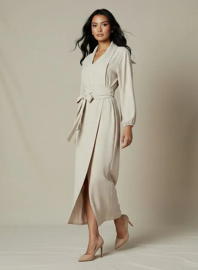 ايكونيك Iconic Wrap Midi Dress with Draped Pattern