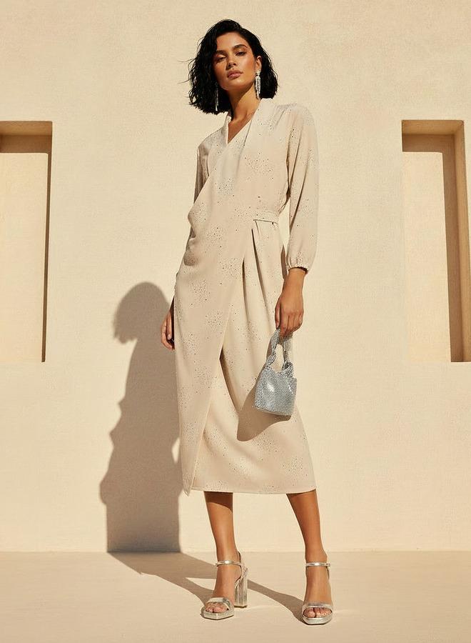 Iconic Wrap Midi Dress with Draped Pattern - Image 2