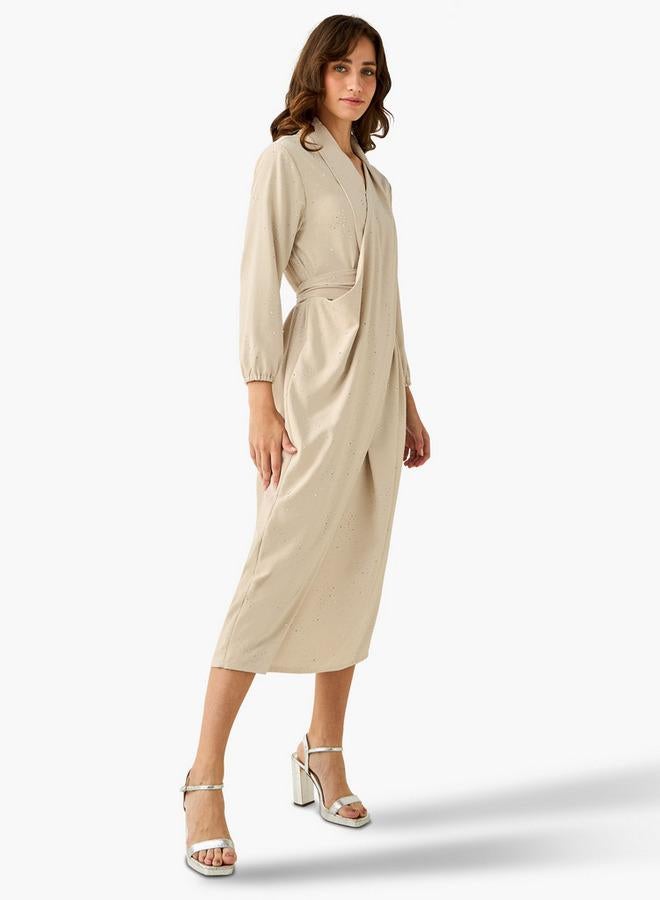 Iconic Wrap Midi Dress with Draped Pattern - Image 4