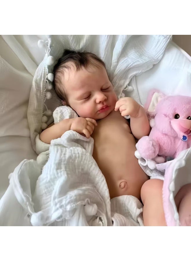 سكت شيكترو دمية ريبورن نائمة من السيليكون بالكامل، مقاس 18 بوصة، دمية ريبورن جذابة ونابضة بالحياة، مصنوعة يدويًا من السيليكون الناعم من الفينيل، تشبه الحياة، مجموعة لعب دمية حديثي الولادة. - Image 4