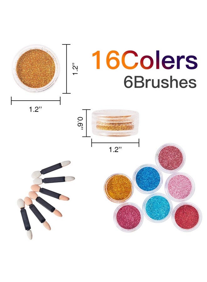 Yaomiao 16 Colors Holographic Nail Glitter Sequins Powder Holo Laser Cosmetic Festival Powder For Face Body Eye Festival Hair With 6 Small Brushes - Image 3