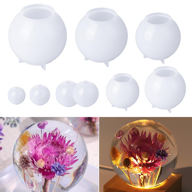 LETS RESIN 9 Pcs Sphere Silicone Molds for Resin Upgraded Seamless 3D Sphere Resin Molds SiliconeLarge Round Ball Epoxy Resin Molds for Flowers PreservationResin Casting Soap Candle