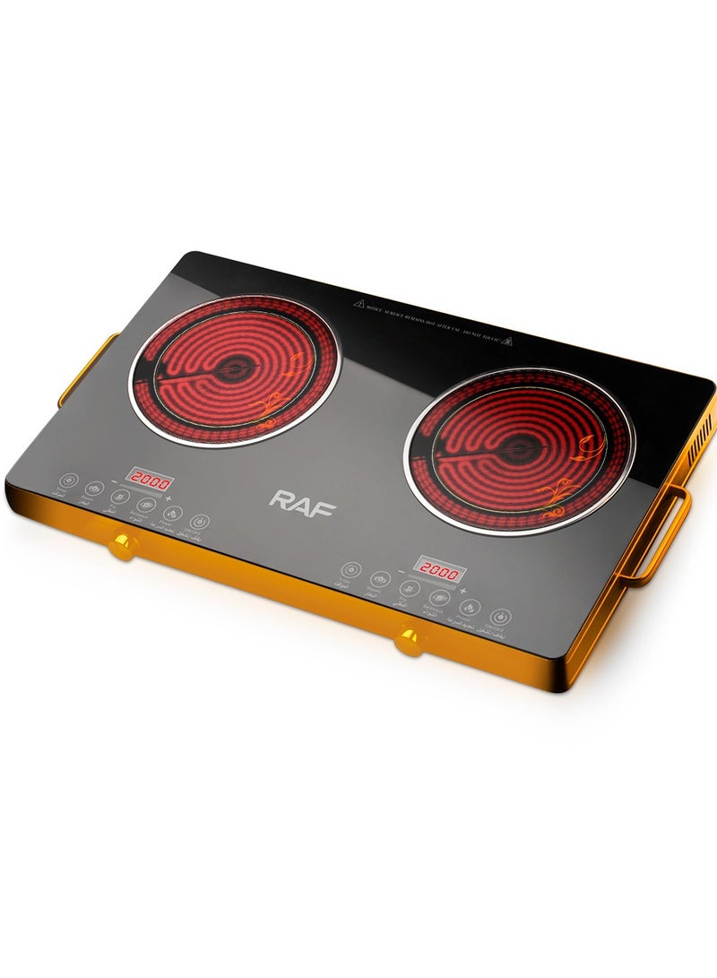 آر إيه أف موقد كهربائي مزدوج يعمل بالأشعة تحت الحمراء - موقد محمول بقوة 3500 واط، موقد يعمل بالأشعة تحت الحمراء، يسخن في ثوانٍ، موقد سطحي مناسب للسكن الجامعي، متوافق مع جميع أواني الطهي. - Image 5