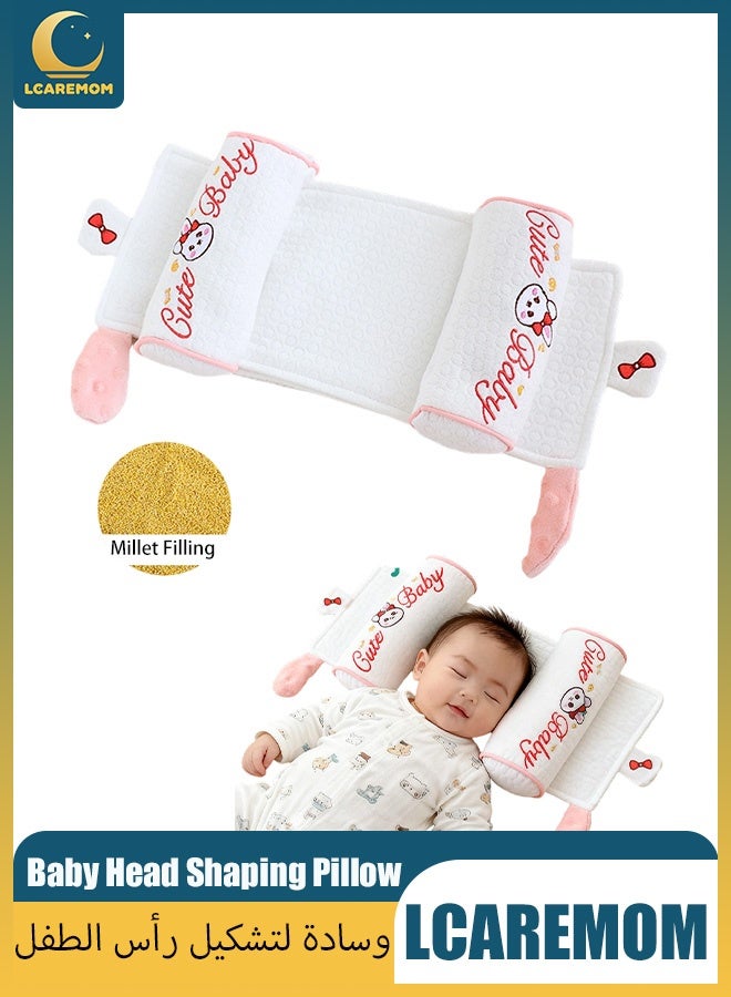 LCAREMOM Baby Head Shaping Pillow, Adjustable Distance, Millet Filling, Soft Newborn Pillow to Prevent Flat Head,Side Sleeping Design, Breathable and Washable,Baby Sleeping Pillow for Newborns and Infant (Cute Rabbit) - Image 1