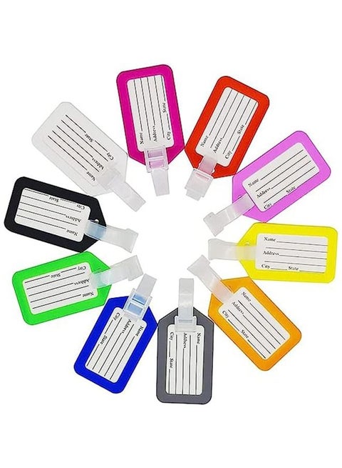 علامات الأمتعة، 10 قطع، حقيبة سفر، علامة الأمتعة، علامات اسم الأمتعة، ملحقات السفر، علامات تعريف مقاومة للماء، ملصقات متعددة الألوان لحقائب الطائرات