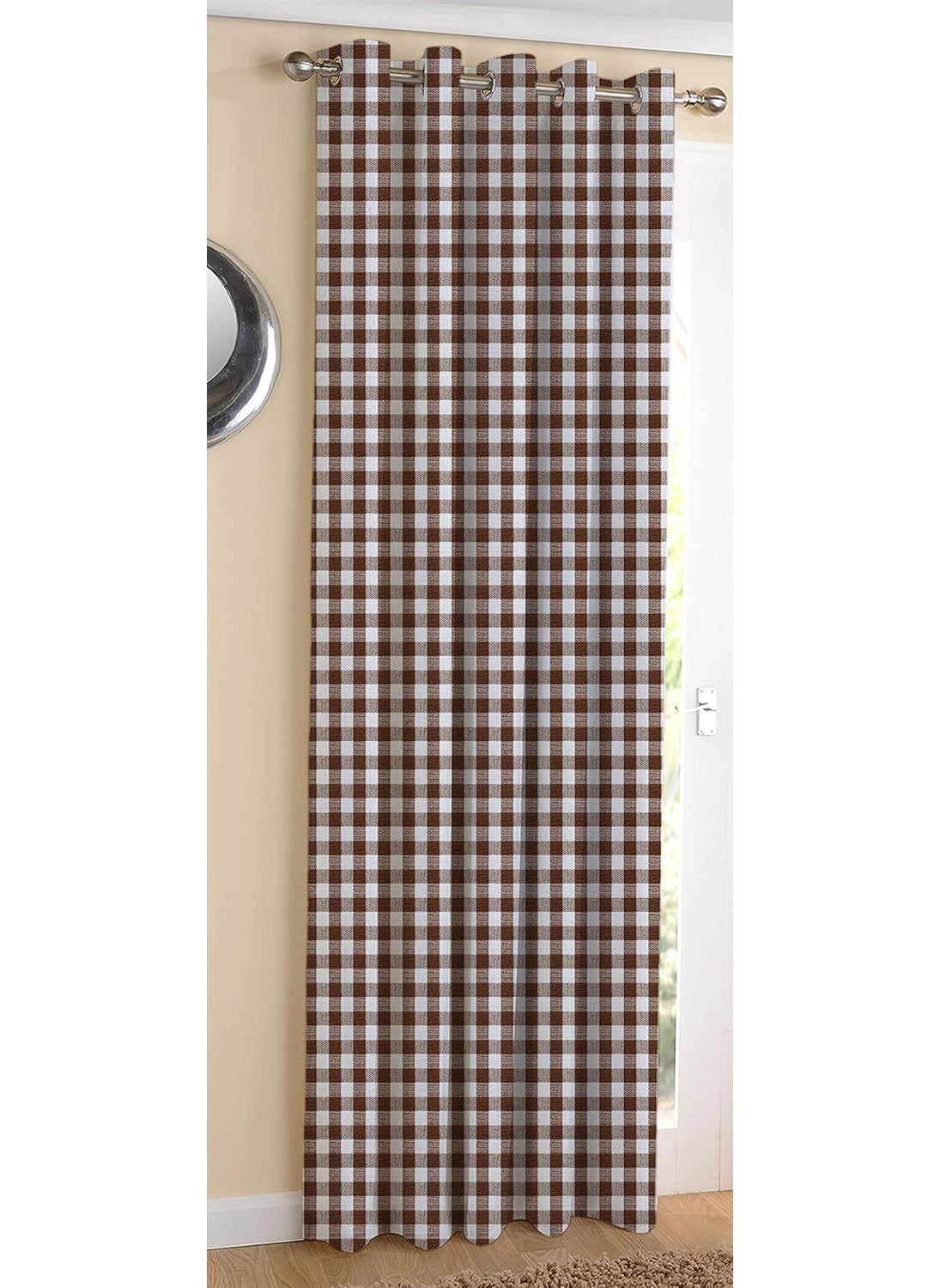 AIRWILL AIRWILL Cotton Gingham Check Brown Designed Blackout and Room Darkening 7ft Door Curtains Pack of 1 pc Checks Brown  - Image 1