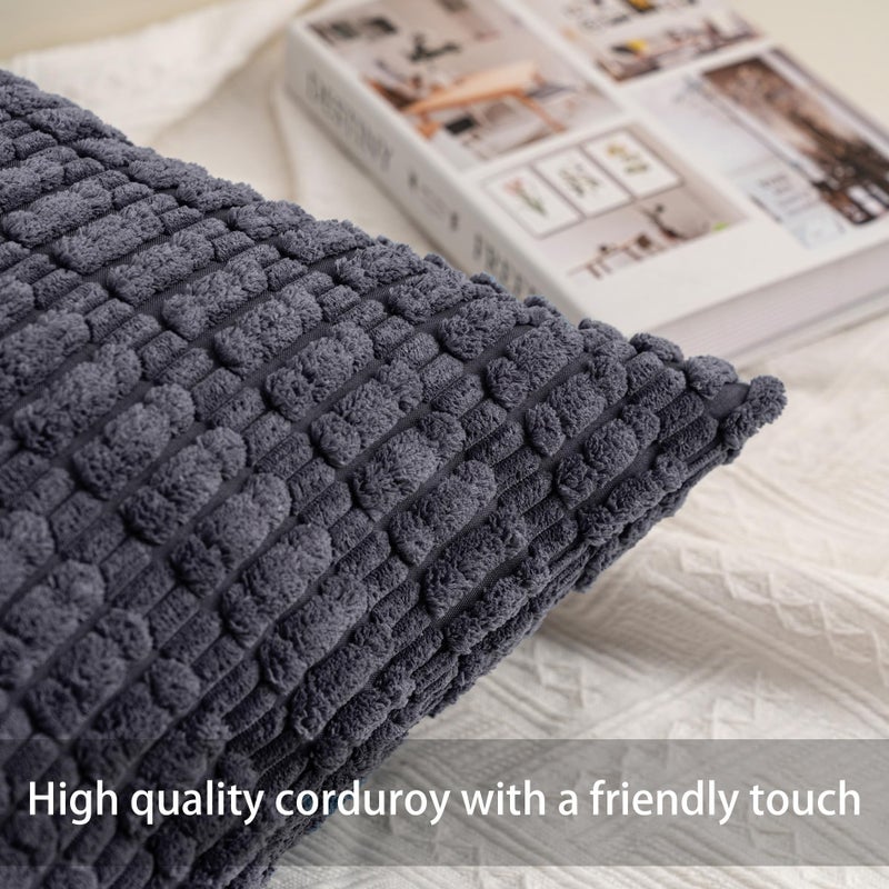 Aegero Pack of 2 Corduroy Decorative Throw Pillow Covers 20x20 InchSoft Striped Pillow Covers Modern Farmhouse Home Decor for Sofa Living Room Couch Bedï¼ˆDark Greyï¼‰ - Image 2