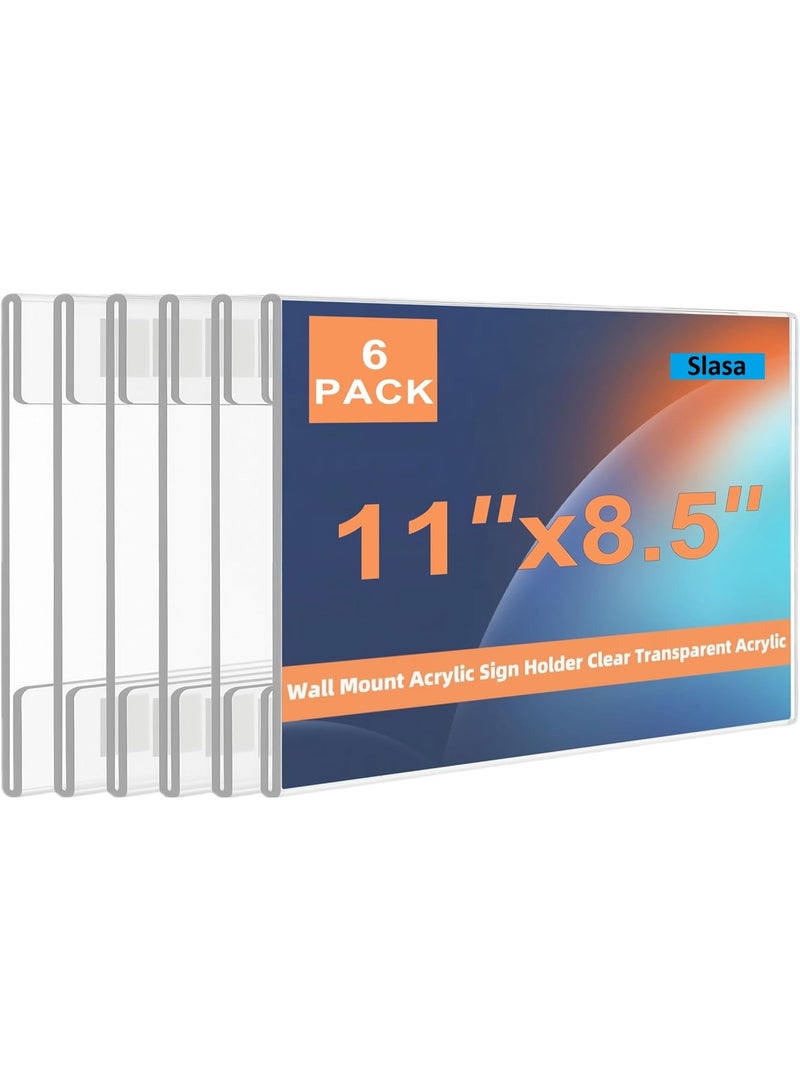 Slasa SLASA 6 Pack Acrylic Wall Mount Sign Holder 8.5 x 11 Inches – Horizontal Clear Poster Frame for Office, Business, and Display Use - Image 1