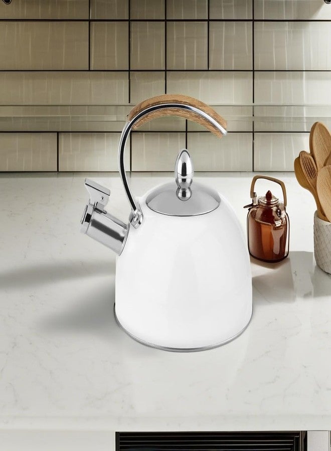 Pinky Up Presley Tea Kettle, Stovetop Stainless Steel Kettle, Whistling, Tea Accessory Gifts, Fast Boil Water Kettle, Wooden Handle, 70 Oz, White - Image 5