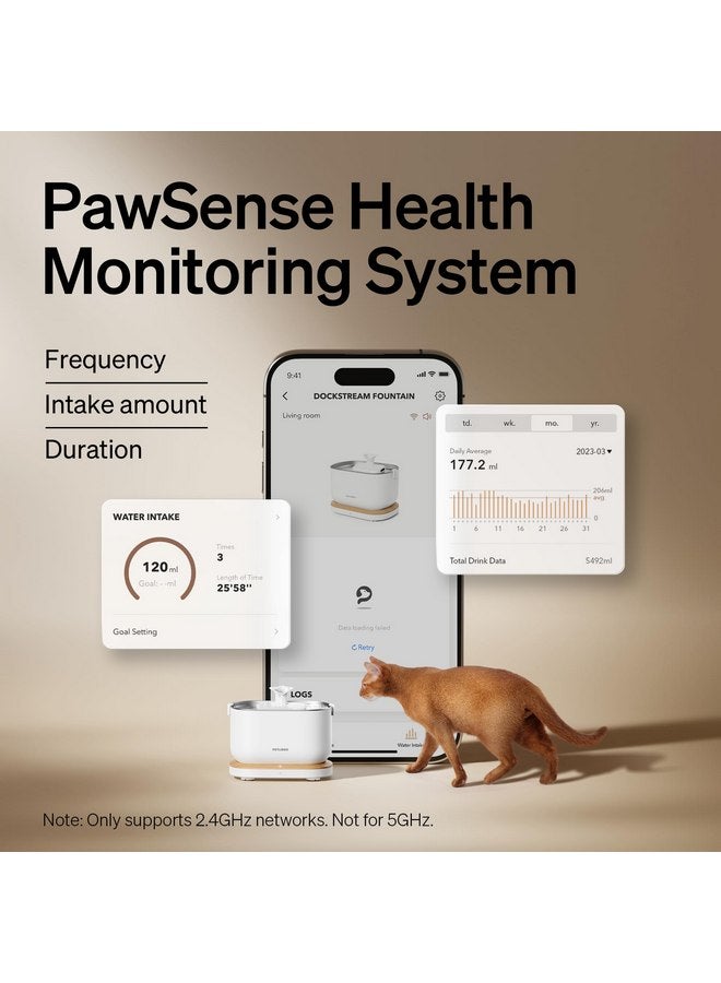 PETLIBRO PETLIBRO App Monitoring Cat Water Fountain, 2.5L/84oz Dockstream Pet Water Fountains for Cats Indoor, Automatic Cat Water Dispenser for Drinking with 2.4G Wi-Fi, Smart Fountain, Stainless Steel Tray  - Image 2