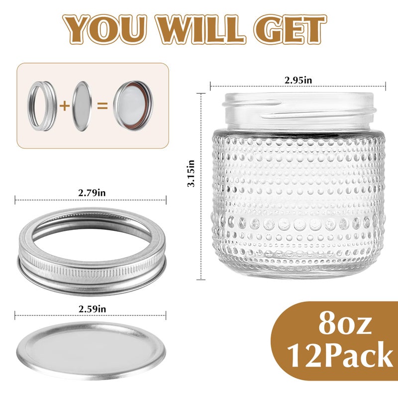 WACOI Mason Jars 8 Oz with Lids 12 Packs, Vintage Small Glass Canning Jars with Silver Metal Lids for Storing, Pickling, Honey, Jam, Home Decor, Candle and DIY Crafts - Image 2
