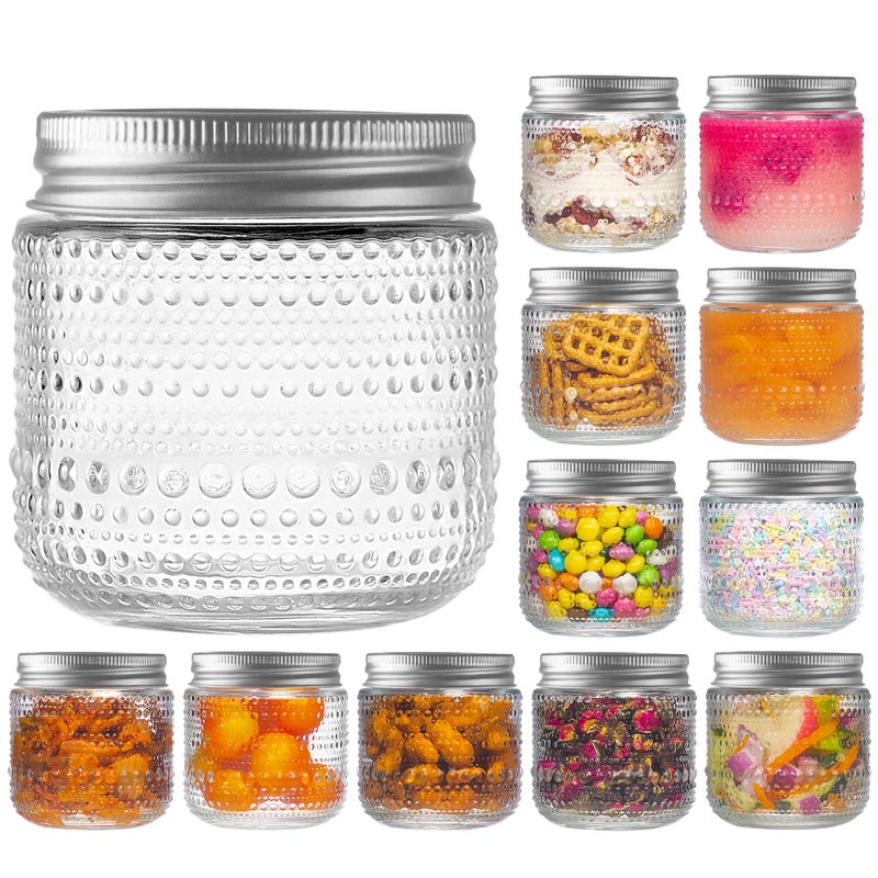 WACOI Mason Jars 8 Oz with Lids 12 Packs, Vintage Small Glass Canning Jars with Silver Metal Lids for Storing, Pickling, Honey, Jam, Home Decor, Candle and DIY Crafts - Image 1