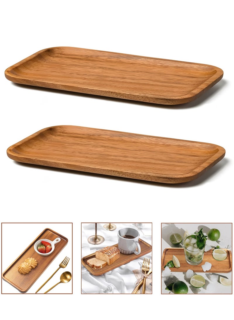 2 PCS Coffee Serving Tray 30✖12 CM, Large Food Wooden Platters,  Serving Dishes for Coffee, Breakfast, Tea, Dessert, Cheese, Rectangular Decorative Serving Tray for Kitchen, Bathroom, Vanity, Home D - Image 1