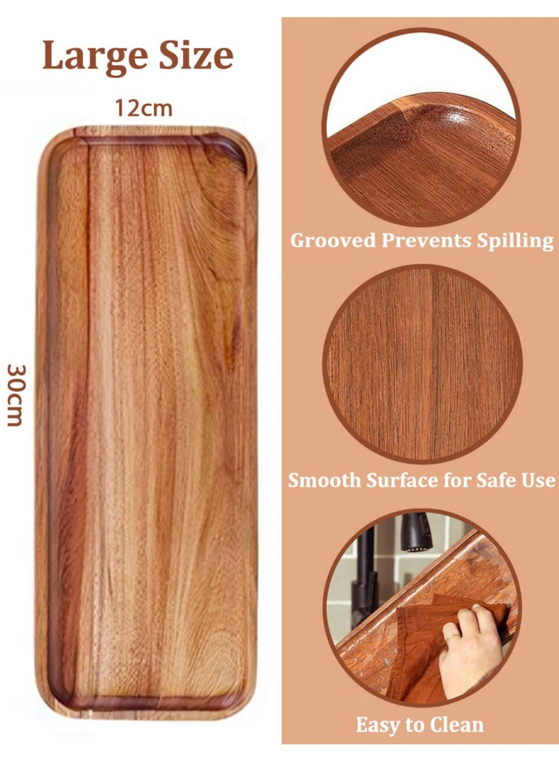 2 PCS Coffee Serving Tray 30✖12 CM, Large Food Wooden Platters,  Serving Dishes for Coffee, Breakfast, Tea, Dessert, Cheese, Rectangular Decorative Serving Tray for Kitchen, Bathroom, Vanity, Home D - Image 2