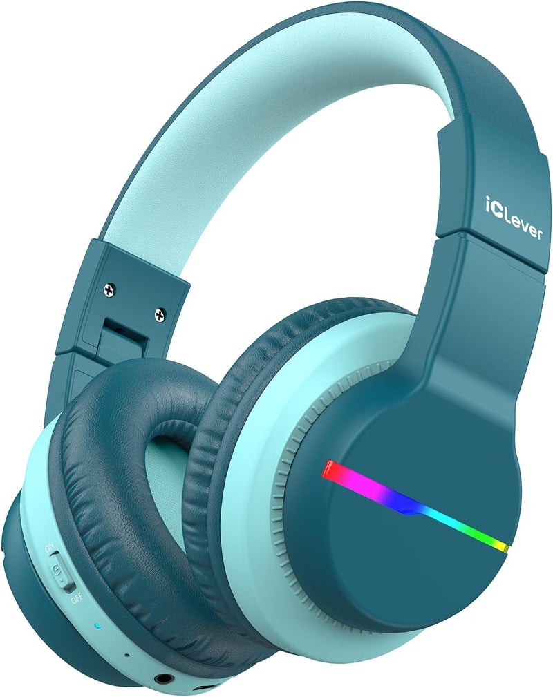 iClever Bluetooth Kids Headphones, BTH12 Colorful LED Lights Kids Wireless Headphones Over Ear with 74/85/94dB Volume Limited, 55H Playtime, Bluetooth 5.2, Built-in Mic for School/Tablet/PC - Image 1