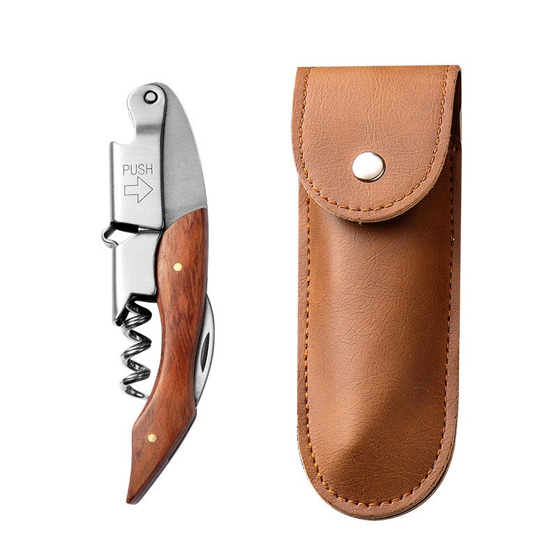 Red Wine Bottle Opener Stainless Steel Multifunctional Haima Knife Beer Opener Portable Wine Knife Starter Home High-endJD-02 pear wooden handle wine knife + leather case JD-02 pear wooden handle wine knife + leather case