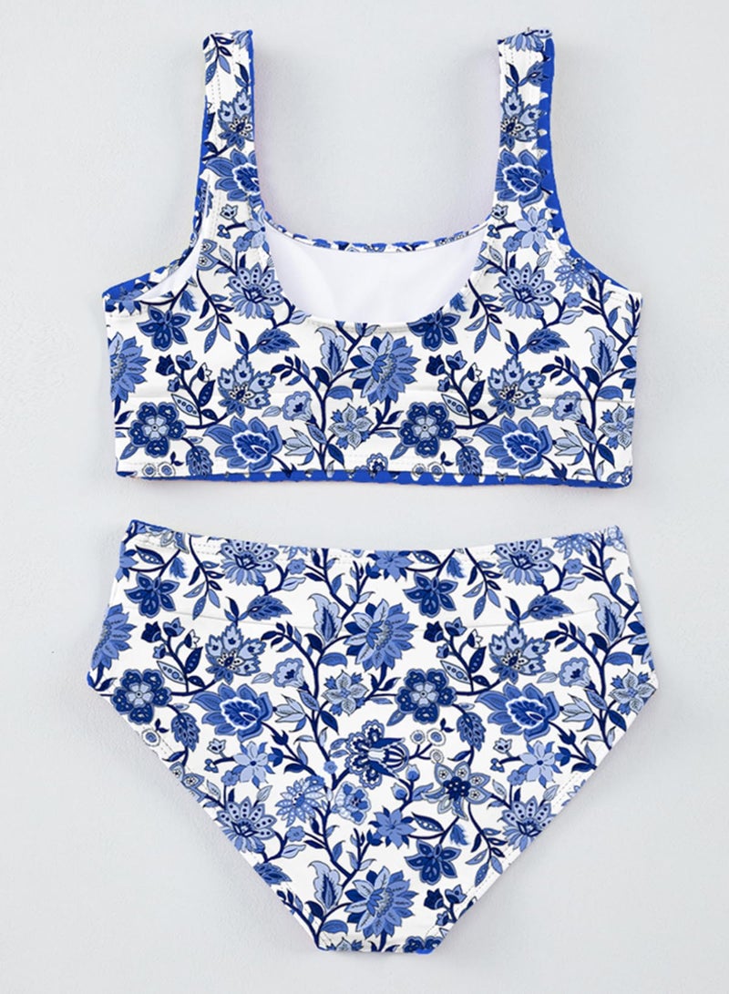 blibean Tween Girl Swimsuits Little Kids Girls Summer Swim Bathing Suits Teen Fashion Two Piece Bikini Boho Hawaii Swimwear Beach Sets Traje BaÃ±o NiÃ±as Size 12-13 Year Old Blue Floral - Image 4