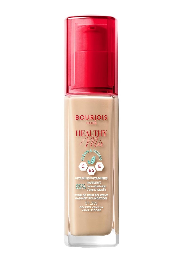 Paris Bourjois Healthy Mix Foundation, Free of Harmful Ingredients, 51.2W Golden Vanilla, 30 ml, For All Skin Types, Golden - Image 1