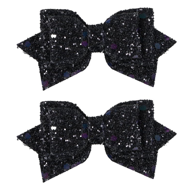 Miroksh 3 Inch Glitter Black Hair Bows Small Cute Sparkly Boutique Alligator Clips Hairpins Barrettes Halloween Hair Accessories for Baby Girls Teens Toddlers Kids Women