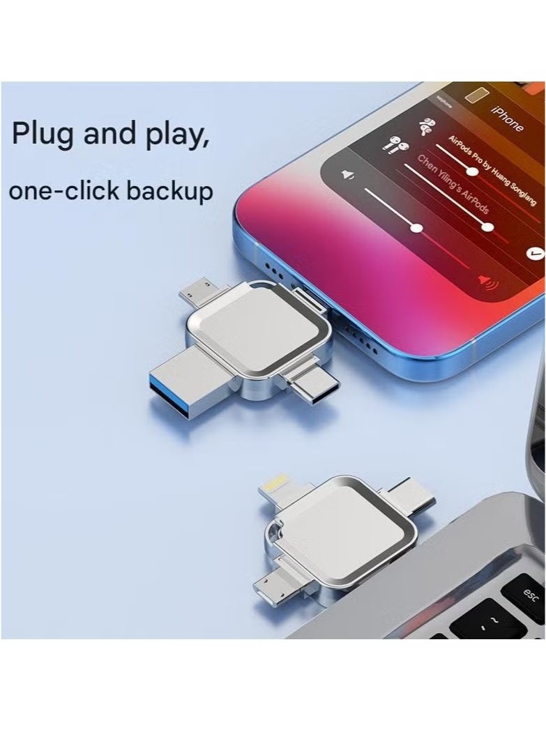 4-in-1 High Speed USB Flash Drive with Micro USB 3.0 and Type-C Ports, Compatible with Android Smartphones, iPhone, iPad, MacBook, and Laptops - Silver 128GB  - Image 2