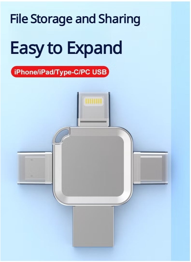 4-in-1 High Speed USB Flash Drive with Micro USB 3.0 and Type-C Ports, Compatible with Android Smartphones, iPhone, iPad, MacBook, and Laptops - Silver 128GB  - Image 4