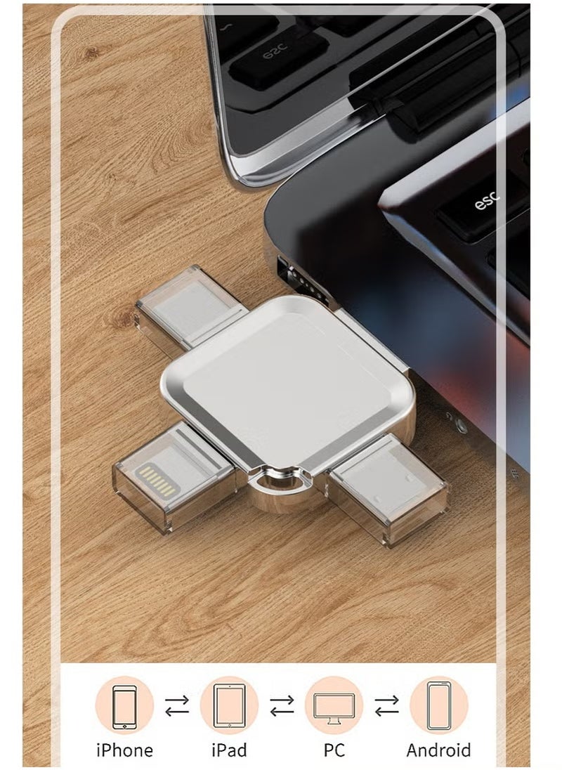 4-in-1 High Speed USB Flash Drive with Micro USB 3.0 and Type-C Ports, Compatible with Android Smartphones, iPhone, iPad, MacBook, and Laptops - Silver 128GB  - Image 5