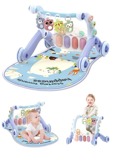 Safe and Non-Slip Baby Gym Play Mat With Detachable Walker, Interactive Learning Baby Play Mat With Animal Patterns & Sound Keys, Waterproof and Easy to Clean, Suitable for Early Enlightenment, Cognitive Development, Balance Training