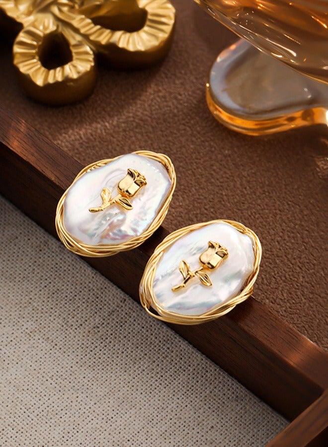 جيوان الفرنسية نمط القرط الوردي أقراط اللؤلؤ - Image 2