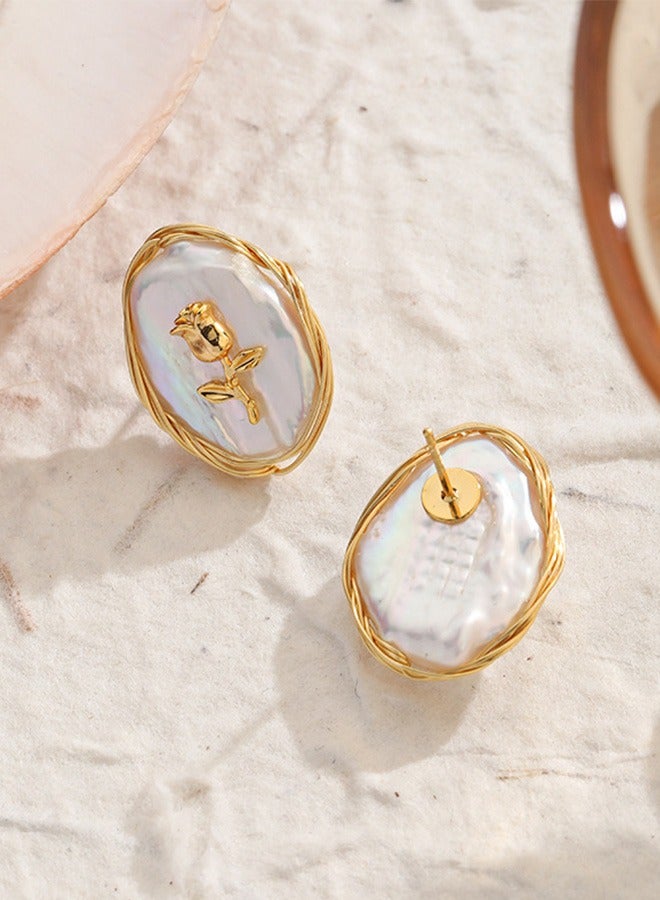 جيوان الفرنسية نمط القرط الوردي أقراط اللؤلؤ - Image 3