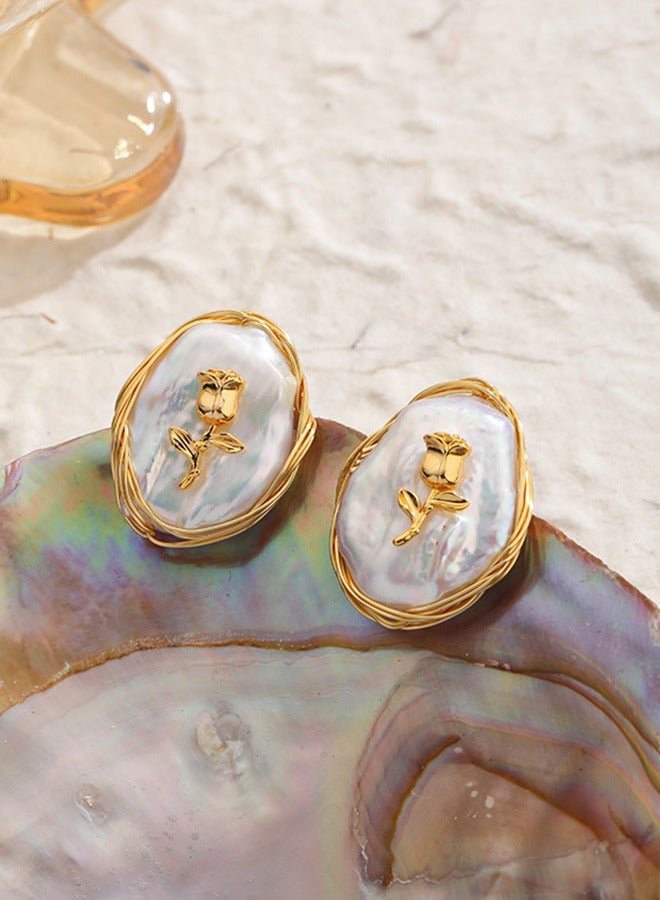 جيوان الفرنسية نمط القرط الوردي أقراط اللؤلؤ - Image 4