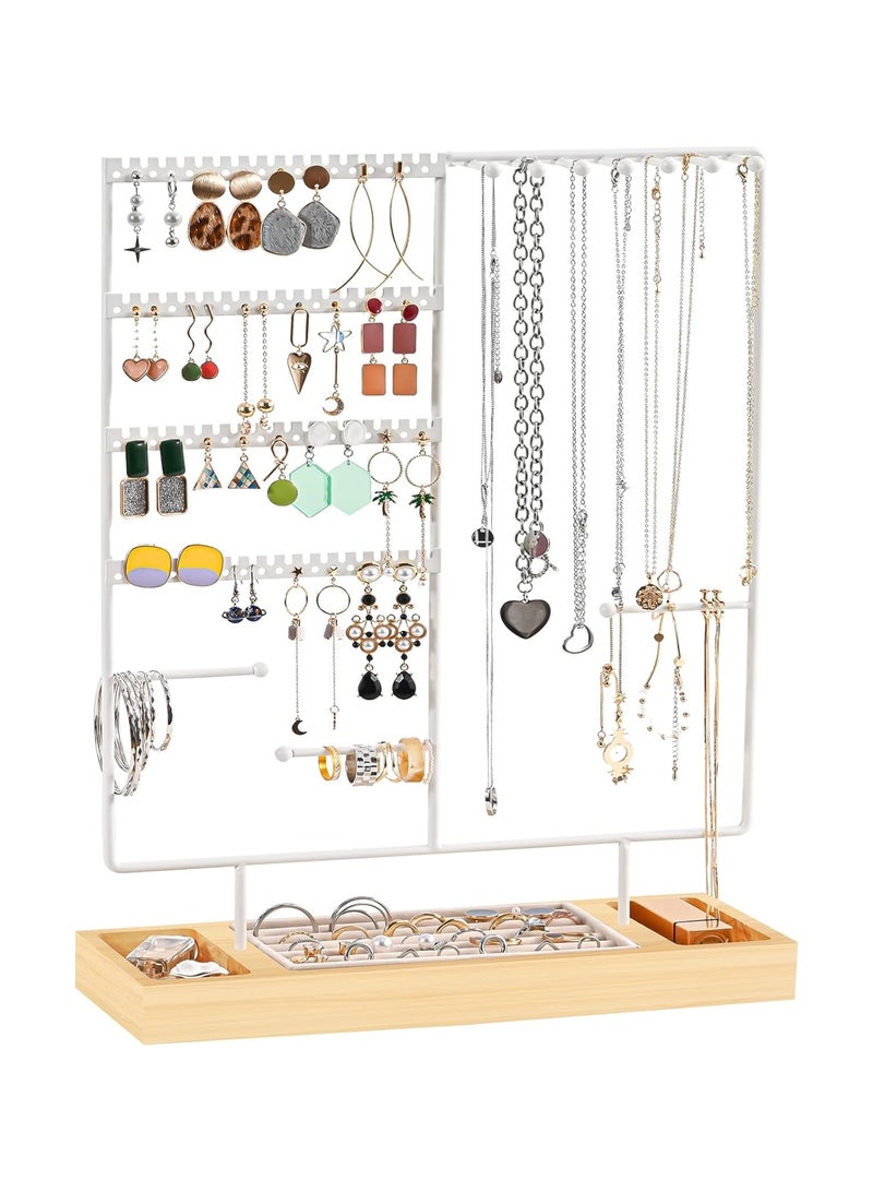 LOOPITYS Jewelry storage rack, jewelry rack, jewelry rack, earring storage rack, 6-story earring storage rack, necklace rack, jewelry bracelet storage rack, with detachable wooden ring tray and white coated metal rack, used for jewelry organization and storage, also a great gift item - Image 2