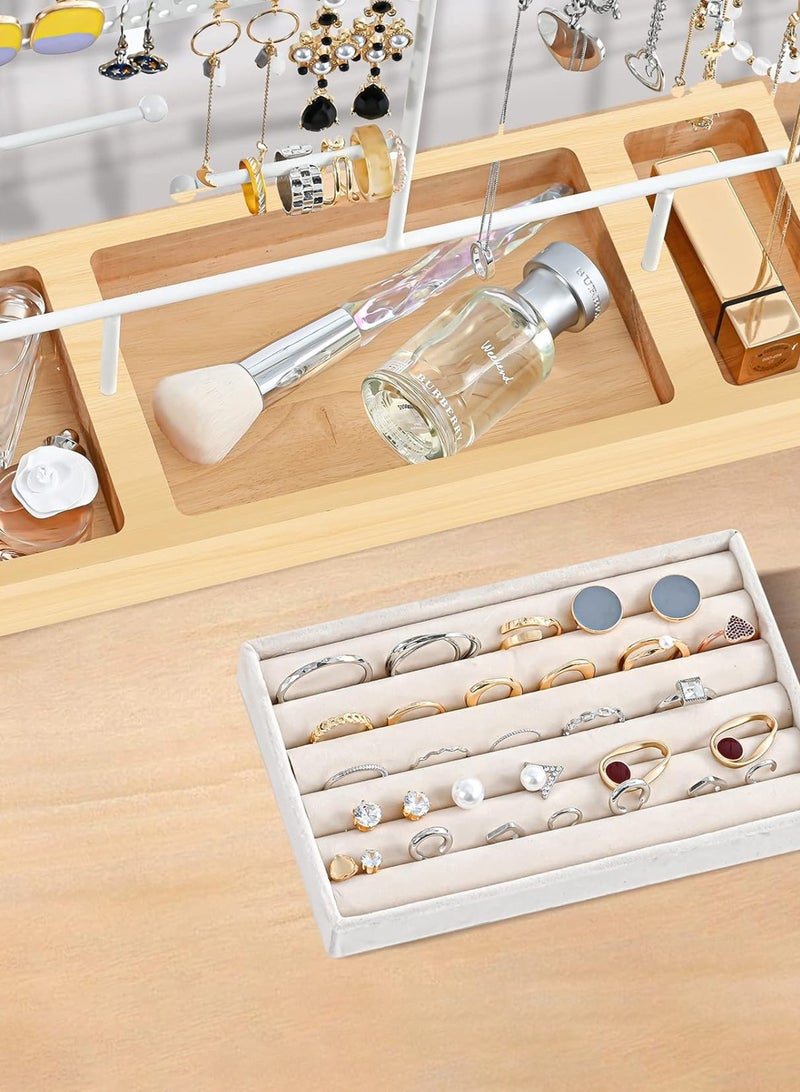 LOOPITYS Jewelry storage rack, jewelry rack, jewelry rack, earring storage rack, 6-story earring storage rack, necklace rack, jewelry bracelet storage rack, with detachable wooden ring tray and white coated metal rack, used for jewelry organization and storage, also a great gift item - Image 3