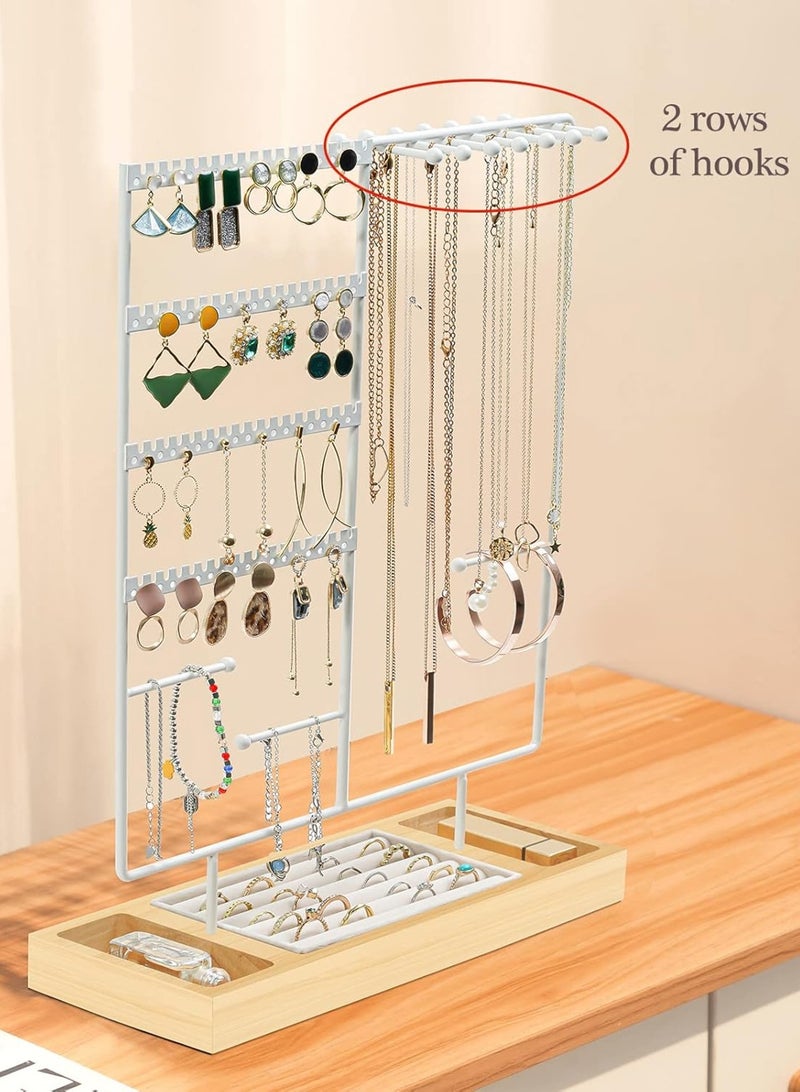 LOOPITYS Jewelry storage rack, jewelry rack, jewelry rack, earring storage rack, 6-story earring storage rack, necklace rack, jewelry bracelet storage rack, with detachable wooden ring tray and white coated metal rack, used for jewelry organization and storage, also a great gift item - Image 5