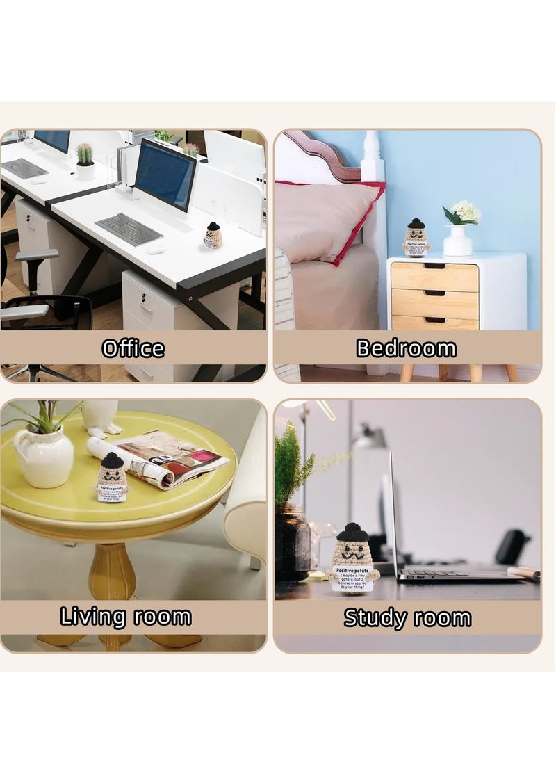 Excefore - دمى بطاطس كروشيه مضحكة إيجابية، بطاطس صغيرة لطيفة ومضحكة ذات حياة إيجابية، دمية بطاطس كروشيه من الصوف المحبوك مقاس 3 بوصات مع بطاقات إيجابية، هدايا ديكور منزلي مضحكة للأولاد والبنات - Image 1