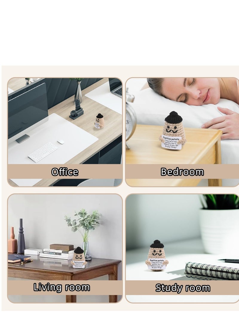 Excefore - دمى بطاطس كروشيه مضحكة إيجابية، بطاطس صغيرة لطيفة ومضحكة ذات حياة إيجابية، دمية بطاطس كروشيه من الصوف المحبوك مقاس 3 بوصات مع بطاقات إيجابية، هدايا ديكور منزلي مضحكة للأولاد والبنات - Image 1
