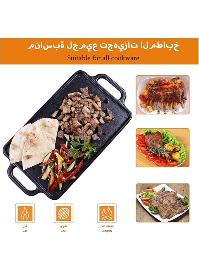 Rectangular Cast Iron Griddle, Reversible Grill Pan Plate Double Sided Baking Tray Induction Grill Stove Top Campfire Portable Black Rock BBQ Grill for Oven Gas Hob Indoor Outdoor Picnic  - Image 3