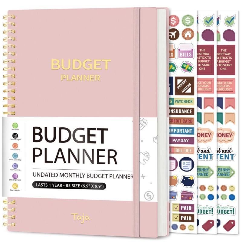 Taja Budget Planner - Monthly Budget Book with Expense Tracker Notebook, Undated Bill Organizer & Finance Planner to Take Control of Your Money, Account Book to Manage Your Finances-Pink - Image 1