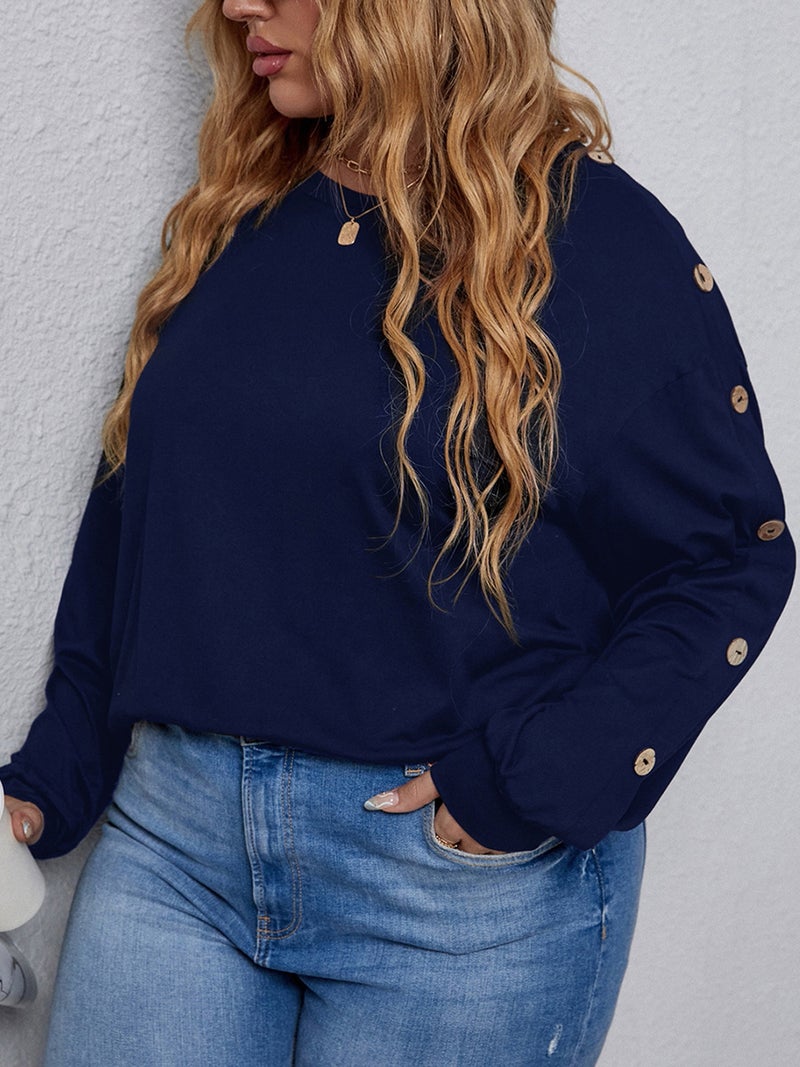 Women Long Sleeve T-shirt Sweatshirt Drop Shoulder Plus Size Casual Tops - Image 5
