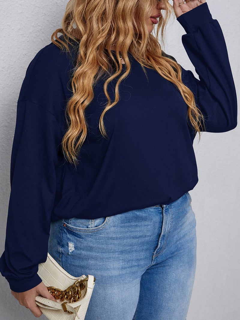 Women Long Sleeve T-shirt Sweatshirt Drop Shoulder Plus Size Casual Tops - Image 4