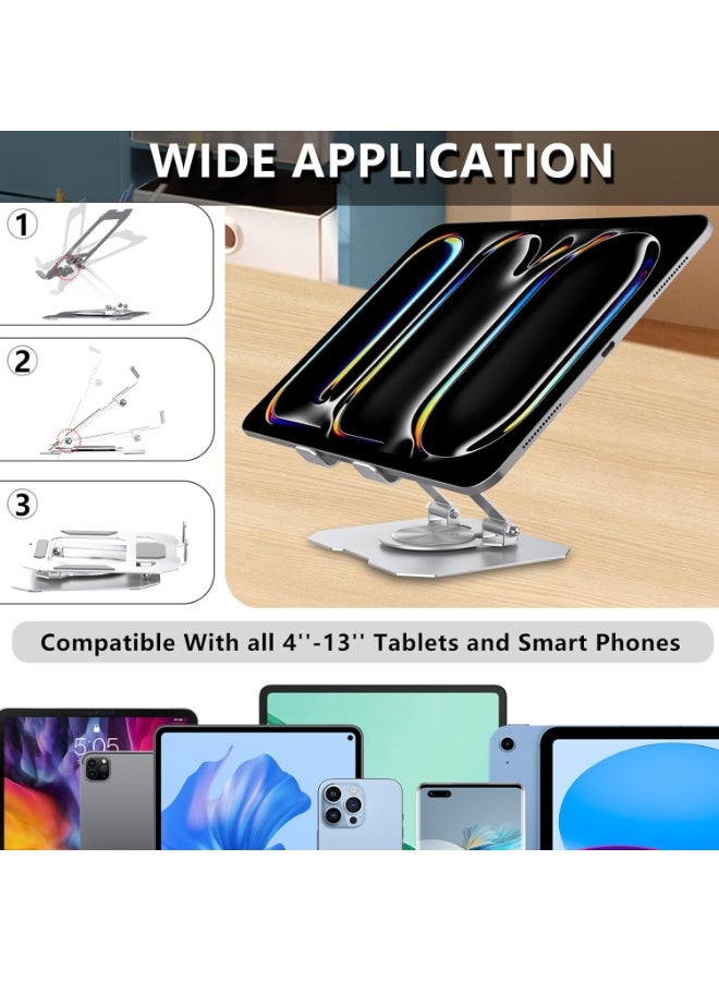 Adjustable 360° Aluminum Tablet & Phone Stand – Foldable and Rotating Desk Mount for 4.7"–12.9" Devices – Silver - Image 2