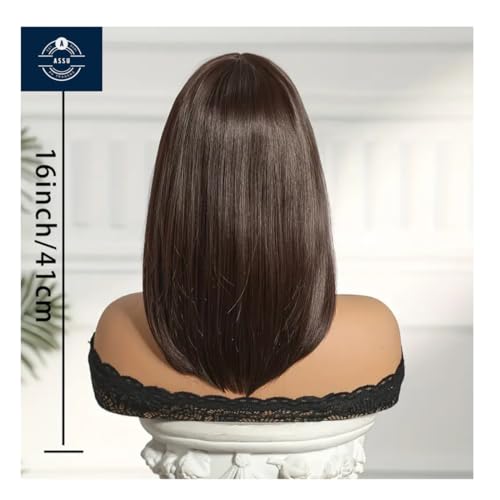 ASSU Hair Wig With Bangs | Straight Hair For Ladies | Suitable For Cosplay Fashion & Valentine'S Day Party With Wigcap 16 inch Black light Brown Mix - Image 5