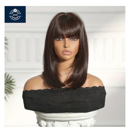 ASSU Hair Wig With Bangs | Straight Hair For Ladies | Suitable For Cosplay Fashion & Valentine'S Day Party With Wigcap 16 inch Black light Brown Mix - Image 3