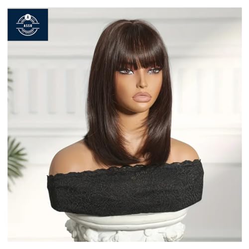 ASSU Hair Wig With Bangs | Straight Hair For Ladies | Suitable For Cosplay Fashion & Valentine'S Day Party With Wigcap 16 inch Black light Brown Mix - Image 4