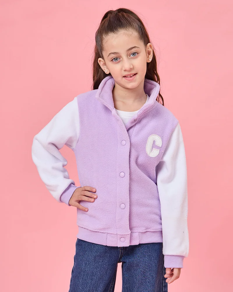 REDTAG Girls Lilac And White Embroidered Jacket